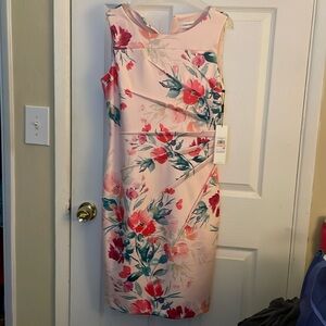 New W/Tags Calvin Klein Womens Scuba Sheath Dress Sz 10, Pink Floral Ret $120